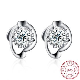 Wholesale Trendy Creative Female Small Stud Earrings 925 Sterling Silver delicate shinny Crystal Earrings Wedding party jewelry wholesale TGSLE073