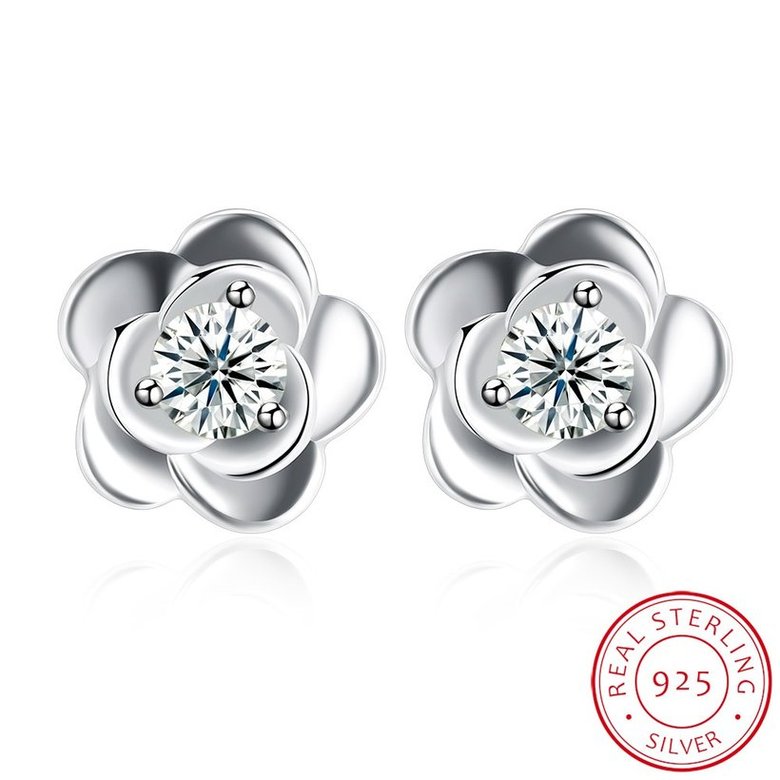 Wholesale New Arrival Jewelry 925 Sterling Silver sakura Flower Zircon Crystal Stud Earrings for Women Girl wholesale jewelry TGSLE082