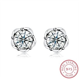 Wholesale Fashion delicate 925 Sterling Silver Four Claws Jewelry Shine AAA Zircon Earrings For Women Girls New Gift Banquet Wedding TGSLE102