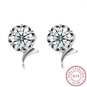 Wholesale Simple Fashion AAA Zircon Crystal Round Small Stud Earrings Wedding 925 Sterling Silver Earring for Women Girls Jewelry Gift TGSLE105