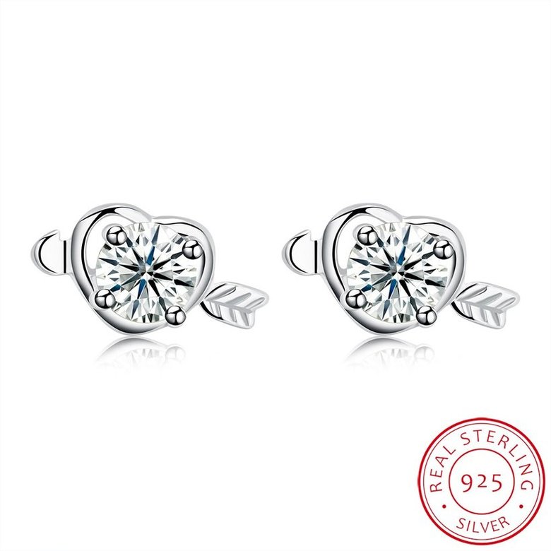 Wholesale Creative arrow through a heart Stud Earrings 925 Sterling Silver delicate shinny Crystal Earrings Wedding party jewelry  TGSLE106