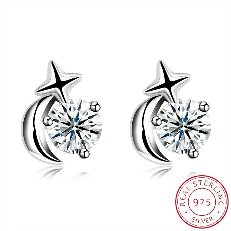 Wholesale Creative moon and stars Stud Earrings 925 Sterling Silver delicate shinny Crystal Earrings Wedding party jewelry  TGSLE107