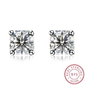 Wholesale Classical  Female square Crystal Zircon Stone Earrings Fashion Silver Color Jewelry Vintage Stud Earrings For Women TGSLE114