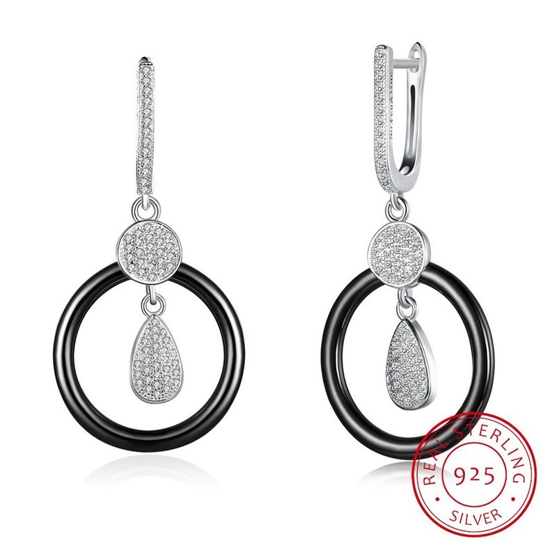 Wholesale Fashion Black circle Ceramic Stud Earrings For Women with AAA Round Zirconia dangle Earring fine Girl gift TGSLE176