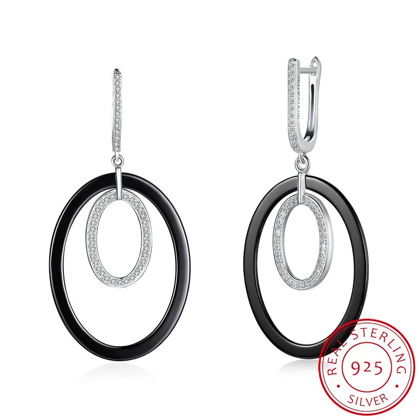 Wholesale Fashion Black circle Ceramic Stud Earrings For Women with AAA shinny circle Zirconia dangle Earring fine Girl gift TGSLE183