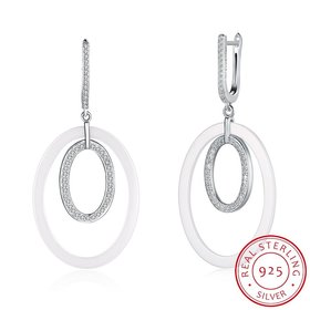 Wholesale Fashion white circle Ceramic Stud Earrings For Women with AAA shinny circle Zirconia dangle Earring fine Girl gift TGSLE185