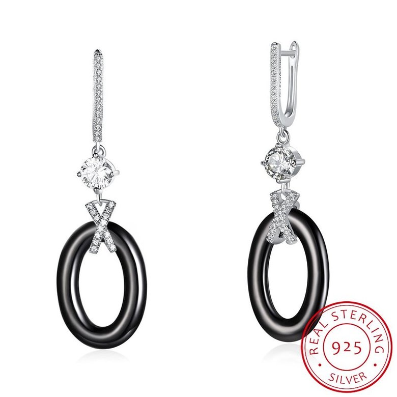 Wholesale Fashion Black circle Ceramic dangle Earrings For Women with AAA shinny Zirconia dangle Earring fine Girl gift TGSLE187