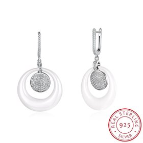 Wholesale Trendy jewelry China white circle Ceramic Stud Earrings For Women with AAA shinny circle Zirconia dangle Earring fine Girl gift TGSLE193