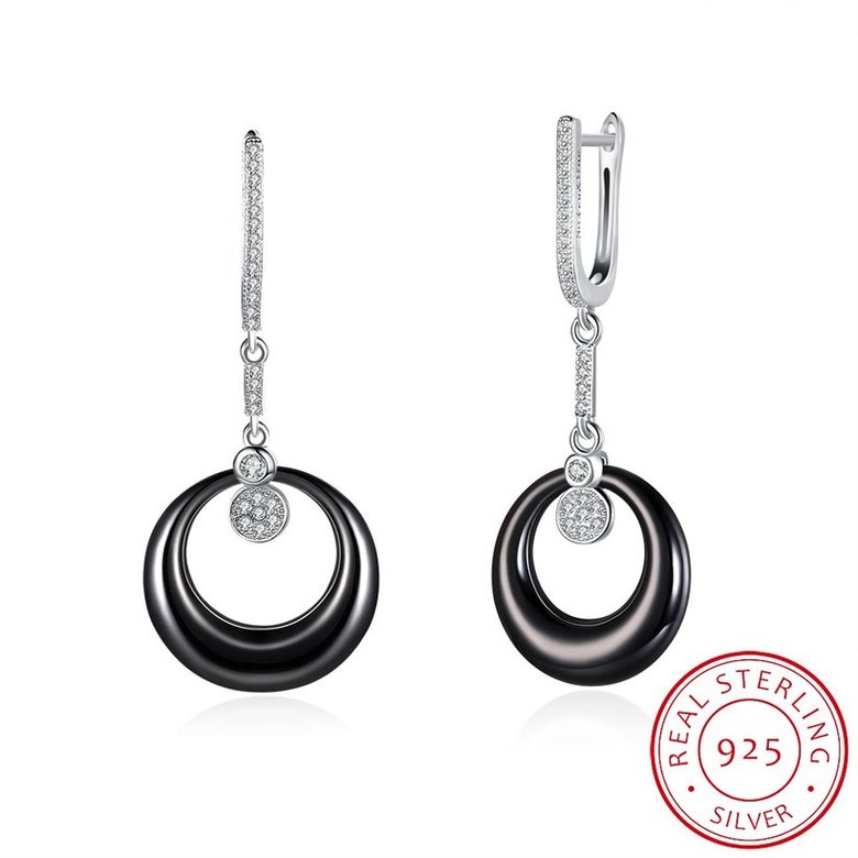 Wholesale Fashion Black circle Ceramic Earrings For Women with AAA shinny circle Zirconia dangle Earring fine Girl gift TGSLE195