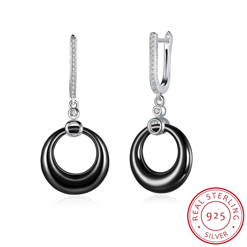 Wholesale Fashion Black circle Ceramic Stud Earrings For Women 925 Sterling Silver zircon dangle Earring fine Girl gift TGSLE199