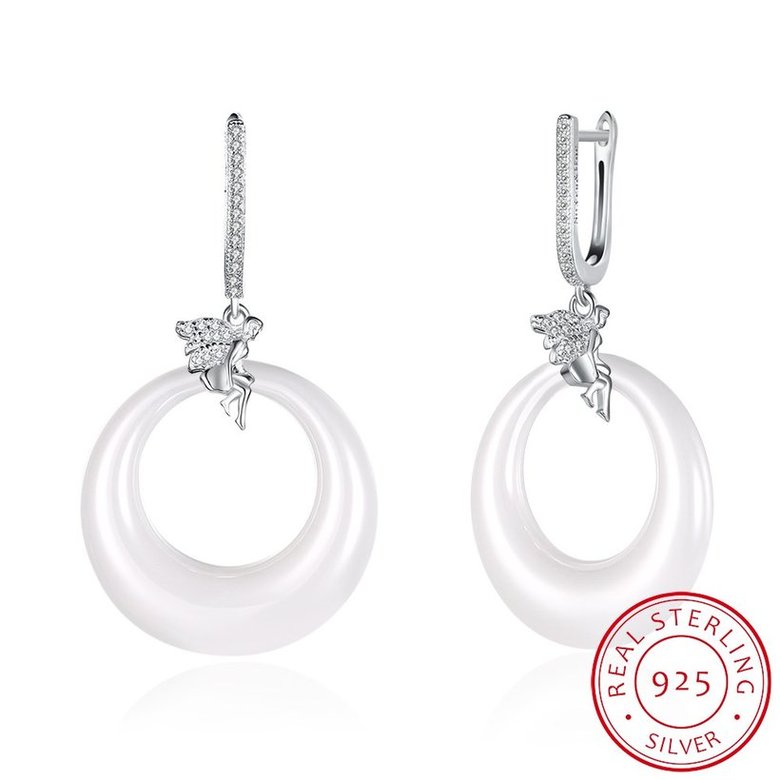 Wholesale Fashion white circle Ceramic Earrings For Women 925 Sterling Silver zircon dangle Earring fine Girl gift TGSLE209