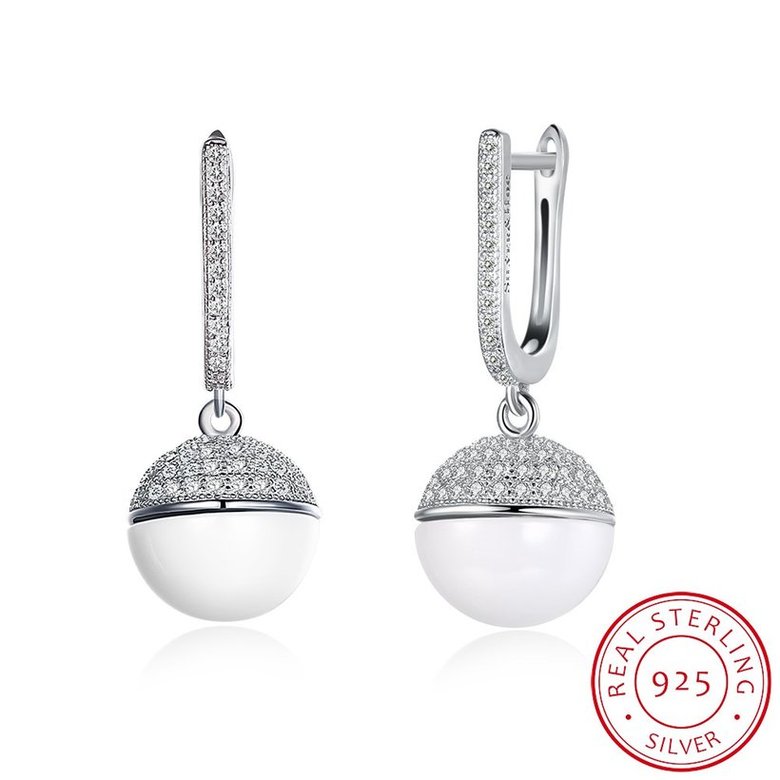 Wholesale Fashion 925 Sterling Silver White Bead Ceramic Dangle Earring  Prevent Allergy For Women Gift TGSLE225