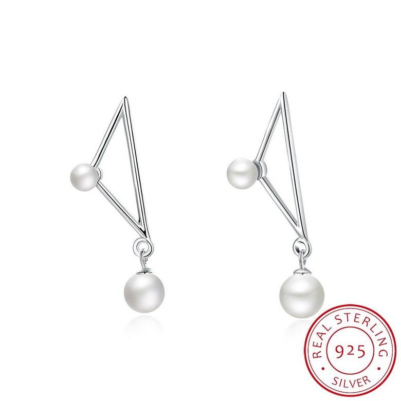Wholesale Trendy Elegant Pearl and triangle Stud Earrings for Women Real 925 Sterling Silver Earrings Fine Jewelry wholesale China TGSLE228