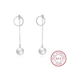 Wholesale Trendy Elegant Pearl and circle Stud Earrings for Women Real 925 Sterling Silver Earrings Fine Jewelry wholesale China TGSLE229