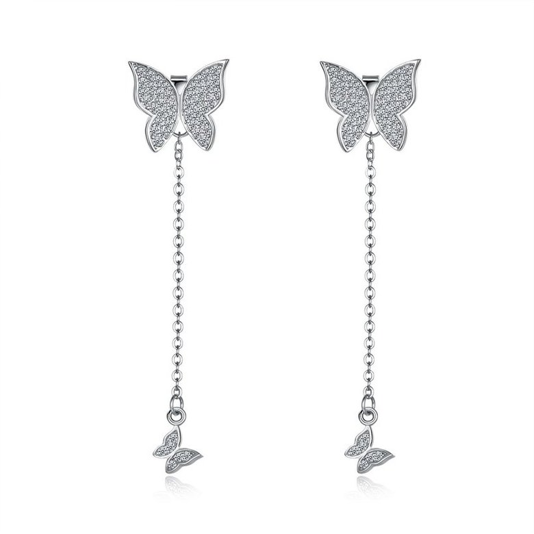 Wholesale Delicate 925 sterling silver Woman earrings fashion long tassel Drop Earring butterfly wedding party jewelry TGSLE015