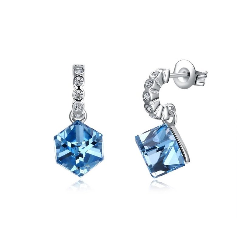 Wholesale China wholesale jewelry Crooked asymmetric S925 Sterling Silver Square blue Crystal Stud Earring Sweet Small Jewelry Gift TGSLE019