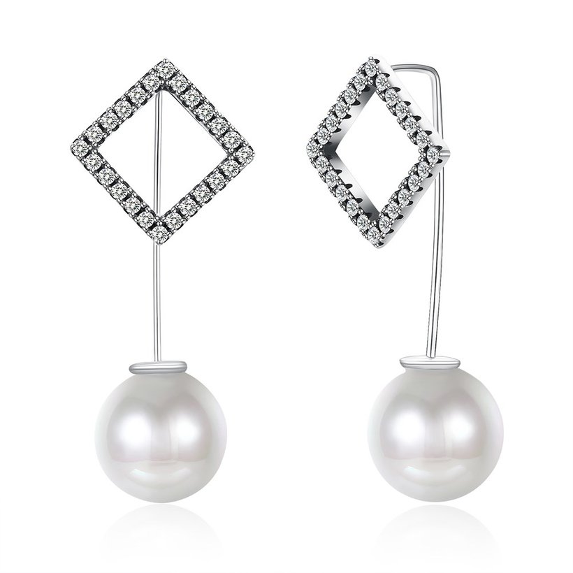 Wholesale Elegant Round Imitation Pearl Dangle Earrings Dazzling square shape CZ Women Wedding Graceful Accessories Fashion Earrings TGSLE045
