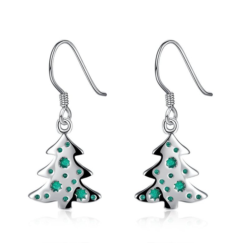 Wholesale Cute Christmas Tree dangle Earrings Silver earring fine Gift For Women Trendy Designer Earings  TGSPDE356