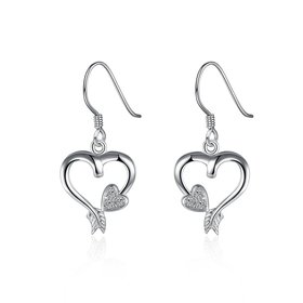 Wholesale Romantic Silver Heart White CZ Dangle Earring for delicate high quality wedding fine jewelry gift TGSPDE035