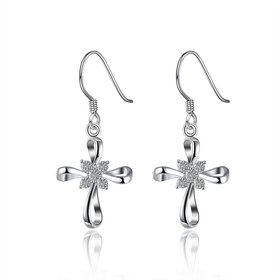 Wholesale Romantic Silver Bowknot White Dangle Earring Crystal Cross Dangle Earrings For Women New Trend Lady Fashion Jewelry  TGSPDE053