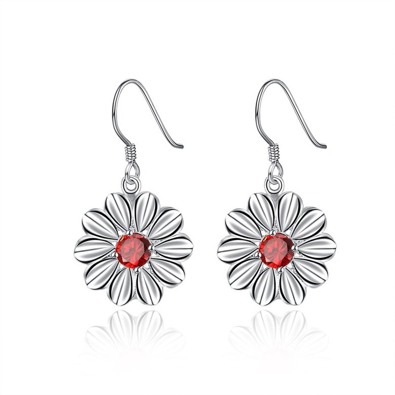 Wholesale Trendy Silver Plated red CZ Dangle Earring Purity Little Daisy Stud Earrings For Women wholesale jewelry  TGSPDE059