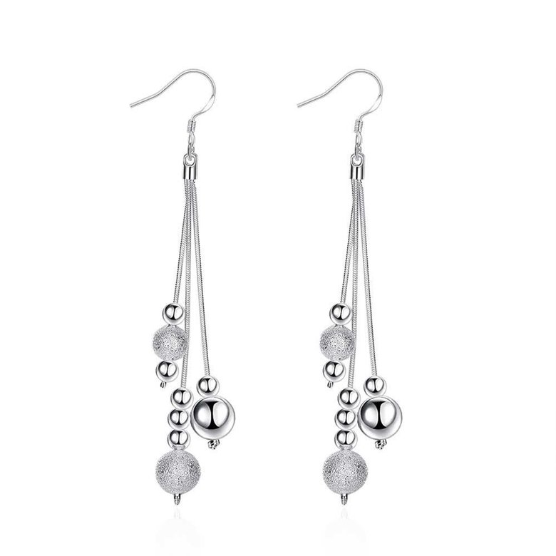 Wholesale Trendy Silver Water Drop Dangle Earring Three Line Bead Long Drop Earrings For Women Valentine'S Day Earring Jewelry Top Quality TGSPDE154
