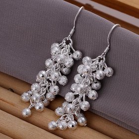 Wholesale silver plated Dangle earrings for women wedding jewelry Long cluster little ball earring TGSPDE156
