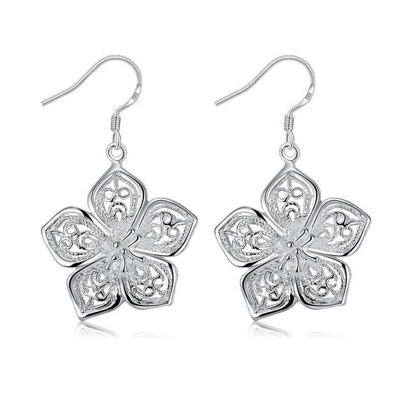 Wholesale Hot Sale big Flower Silver Plated Earrings Fine Fashion Jewelry Bijoux Camellia shinny Earrings For Women TGSPDE178