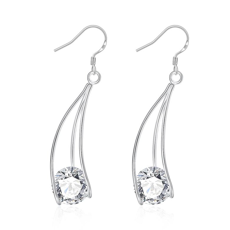 Wholesale Trendy Silver curved Dangle Earring High Quality Woman Fashion Earrings Retro Long Cubic Zirconia Pop Hook Earrings TGSPDE233