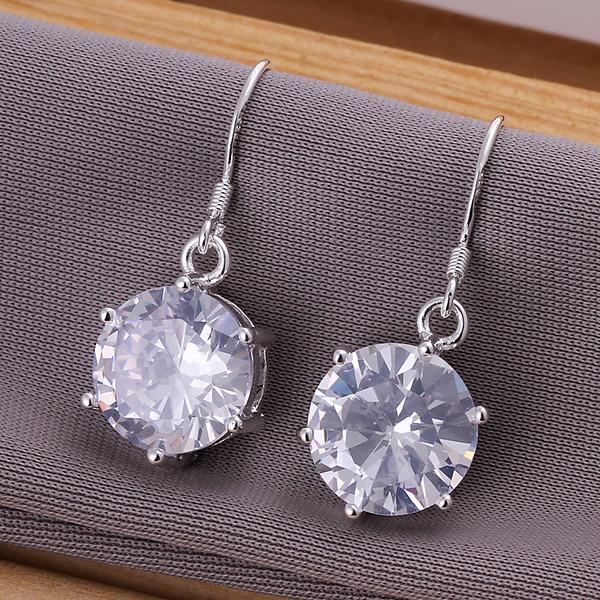 Wholesale Romantic Silver big round zircon Dangle Earring shinny elegant earring for women wedding jewelry TGSPDE240