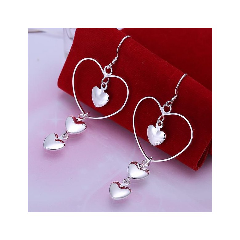 Wholesale Romantic Korean style Silver plated 3 Solid Heart Vintage Long Tassel Dangle Earrings For Women Engagement Wedding Jewelry TGSPDE242