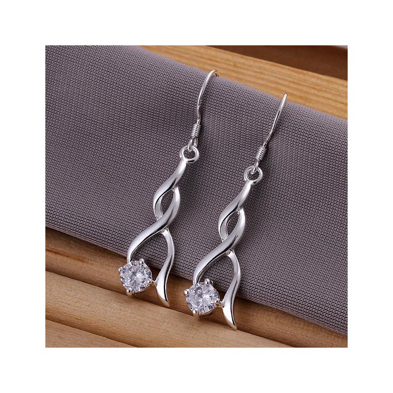 Wholesale Trendy Silver Plated zircon Dangle Earring High Quality Twist Long Drop wedding party Earring Jewelry TGSPDE246