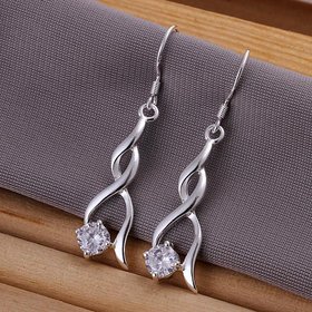 Wholesale Trendy Silver Plated zircon Dangle Earring High Quality Twist Long Drop wedding party Earring Jewelry TGSPDE246