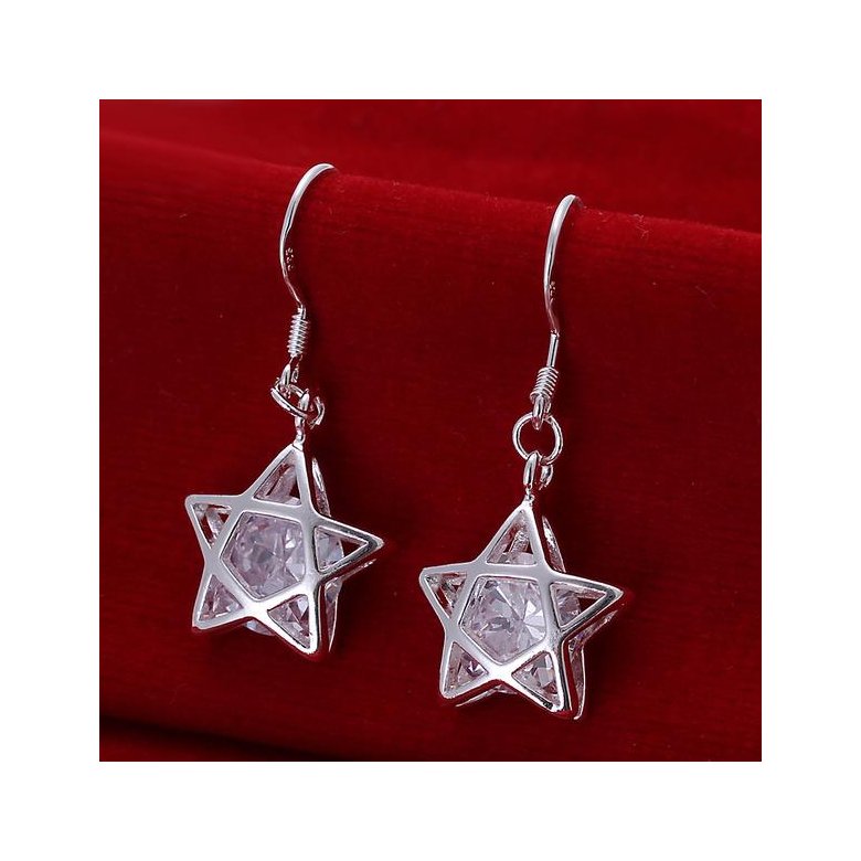Wholesale New Arrival Crystal Star dangle Earrings for Women Girls Fashion CZ Zircon Silver Color Five Pointed Star Earrings Party Jewelry TGSPDE254