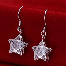 Wholesale New Arrival Crystal Star dangle Earrings for Women Girls Fashion CZ Zircon Silver Color Five Pointed Star Earrings Party Jewelry TGSPDE254