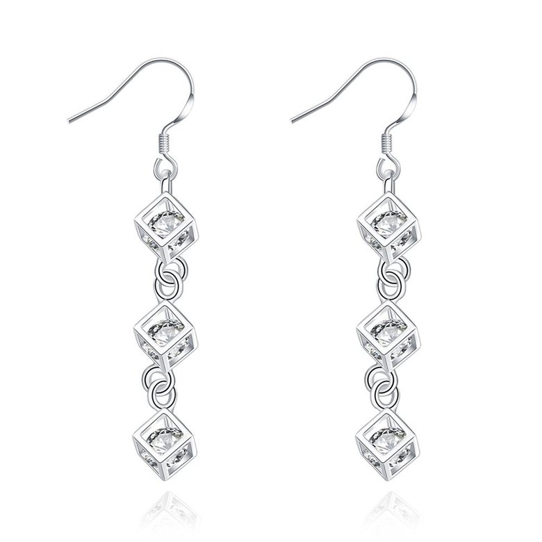 Wholesale Trendy Silver Geometric CZ Dangle Earring hot sale sparking cubic Elegant Long for Women Ear delicate cute Earings TGSPDE257