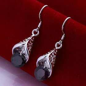 Wholesale Romantic Silver water drop CZ Dangle Earring Fashion Jewelry High Quality Crystal Zircon black Hot Selling Earrings TGSPDE259