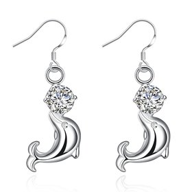 Wholesale Little Dolphin zircon dangle Earrings For Women  Silver Cute Little Animals Marine Organism Fine Jewelry Unique Earring TGSPDE289