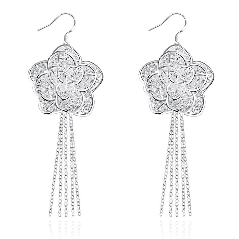 Wholesale Hot selling Earring silver color flower tassel fashion elegant charms earrings  for women lady girl wedding gift jewelry  TGSPDE294