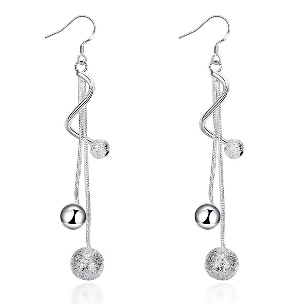 Wholesale Romantic Silver Ball Dangle Earring For Women Twist Sanding Smooth Balls Long Snake Chains Hanging Drop Earring Wedding Jewelry TGSPDE295