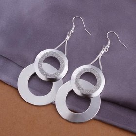 Wholesale Classic Silver Round Dangle Earring two Circle Long Vintage Tassel Dangle Earrings For Women Wedding Party Jewelry Gift TGSPDE312