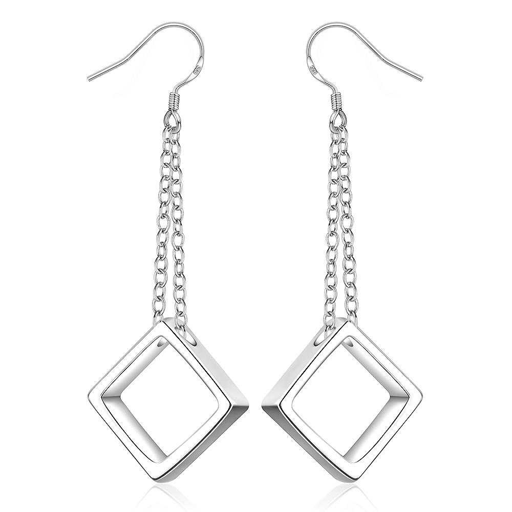 Wholesale Geometric Square tassel Earrings For Women Silver Color Cute Wedding Earrings Jewelry TGSPDE335