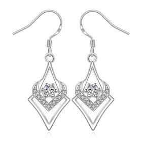 Wholesale Trendy Geometric Square Hoop Earrings For Women Silver Color White Crystal Stone Cute Wedding Heart Earrings Jewelry TGSPDE380