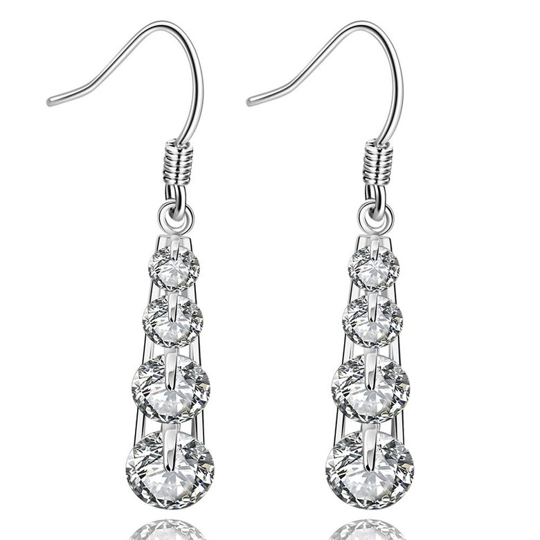 Wholesale Trendy Silver plated Geometric CZ Dangle Earring shinny Long crystal Dangle Earrings for Women Wedding Engagement Luxury Jewelry TGSPDE045