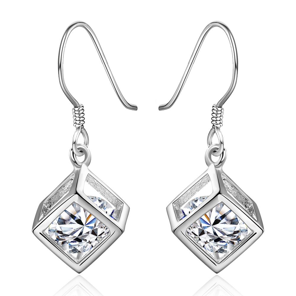Wholesale Delicate Trendy Silver Geometric CZ Dangle Earring Cube Zircon Square Dangle Earrings For Women brincos Gift Wedding Jewelry TGSPDE060