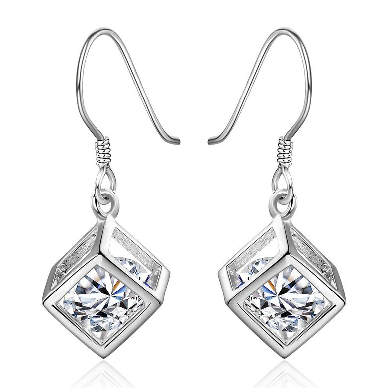 Wholesale Delicate Trendy Silver Geometric CZ Dangle Earring Cube Zircon Square Dangle Earrings For Women brincos Gift Wedding Jewelry TGSPDE060