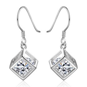 Wholesale Delicate Trendy Silver Geometric CZ Dangle Earring Cube Zircon Square Dangle Earrings For Women brincos Gift Wedding Jewelry TGSPDE060