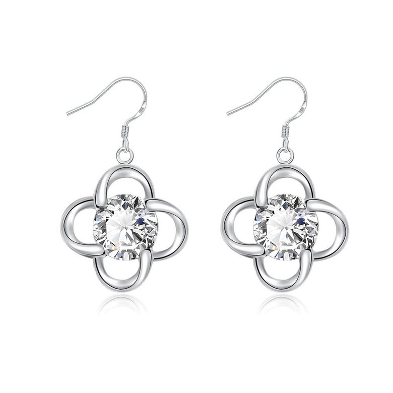 Wholesale High quality Silver Plant CZ Dangle Earring delicate clover crystal earring daily colocation jewelry TGSPDE118