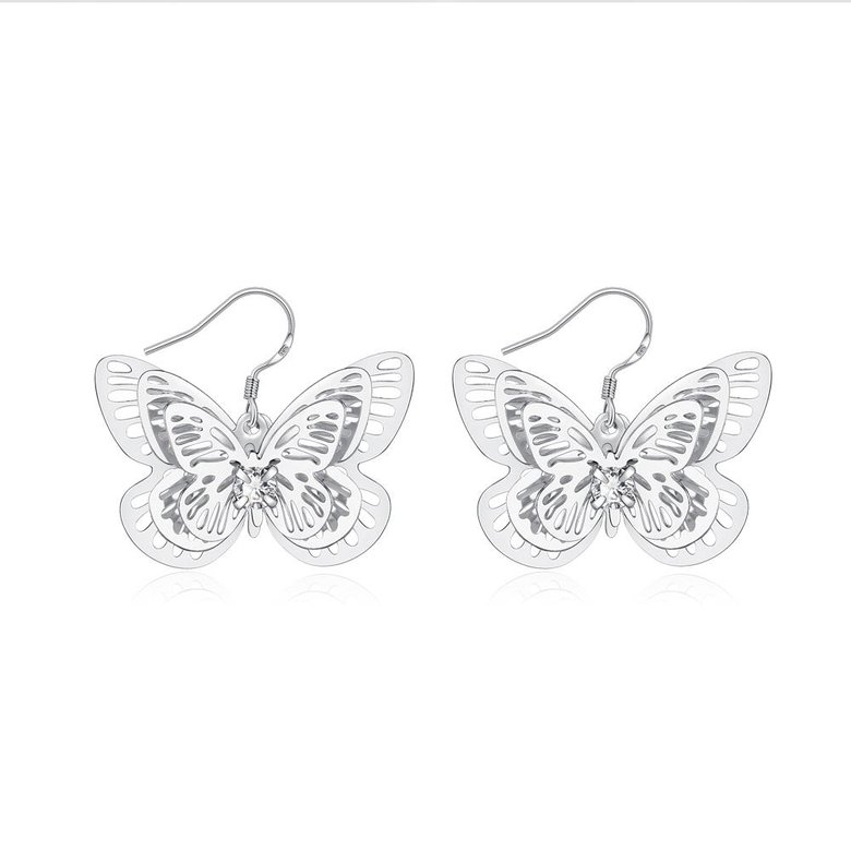 Wholesale Classic fashion Silver Insect Dangle Earring butterfly hollow out earring for women party fine jewelry gift TGSPDE136