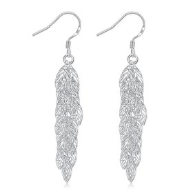 Wholesale Romantic Silver Plated Dangle Earring hollow out leaf long earring for women fine gift TGSPDE147